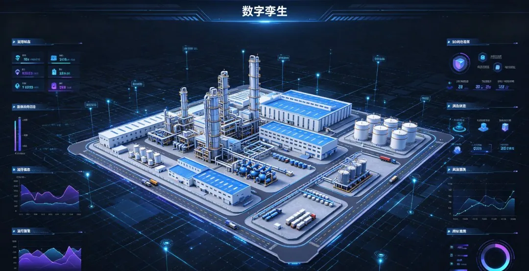 数字孪生三维可视化大屏展示工厂数字镜像（示意图）